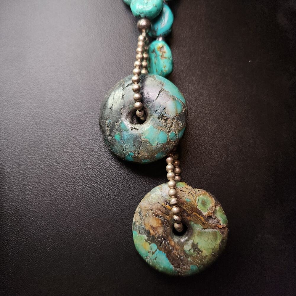 Hubei Turquoise Nugget Lariat Wrap Necklace Sterling Silver Desert Pearls - Picture 2 of 9
